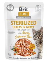 Brit Care Cat Aliment Humide Chat Sterilized. Fillets in Gravy with Savory Salmon&Tuna 85 g